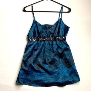 Express sequin bust blue silky camisole Sz S